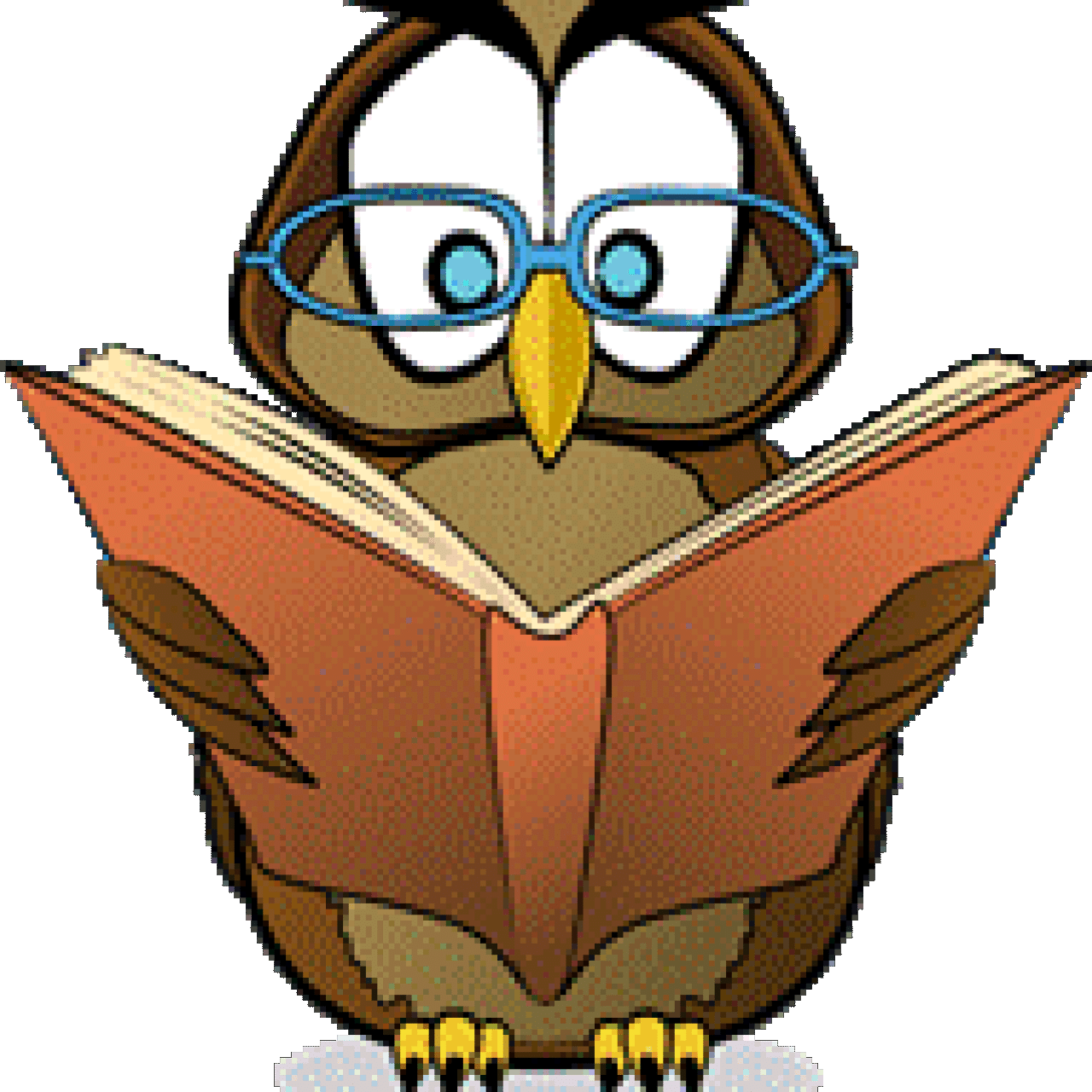 Comic-Eule mit aufgeschlagenem Buch